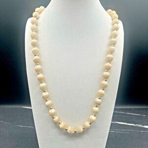 Vintage Plastic Hairs Beaded Necklace Neutral Spacer Silver Tone Women jewellery